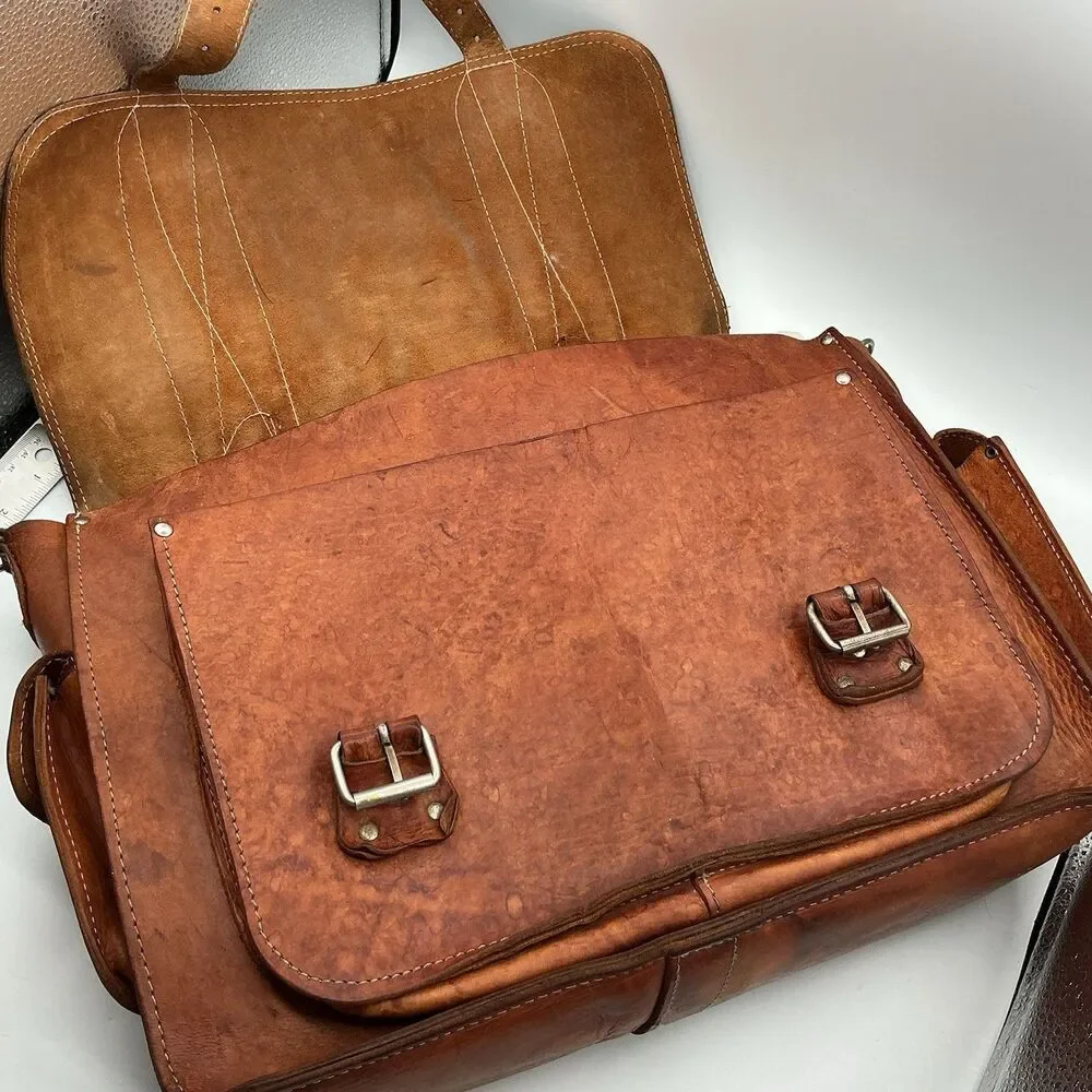 Vintage Brown Leather Messenger Bag Briefcase Satchel 17x13 Laptop Bag